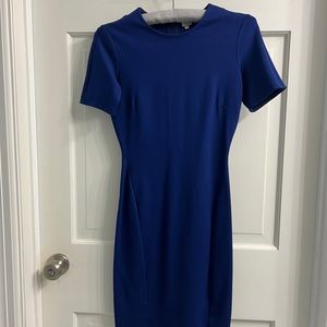 Beautiful royal blue crew neck, shirt sleeve dress.Silver zipper.